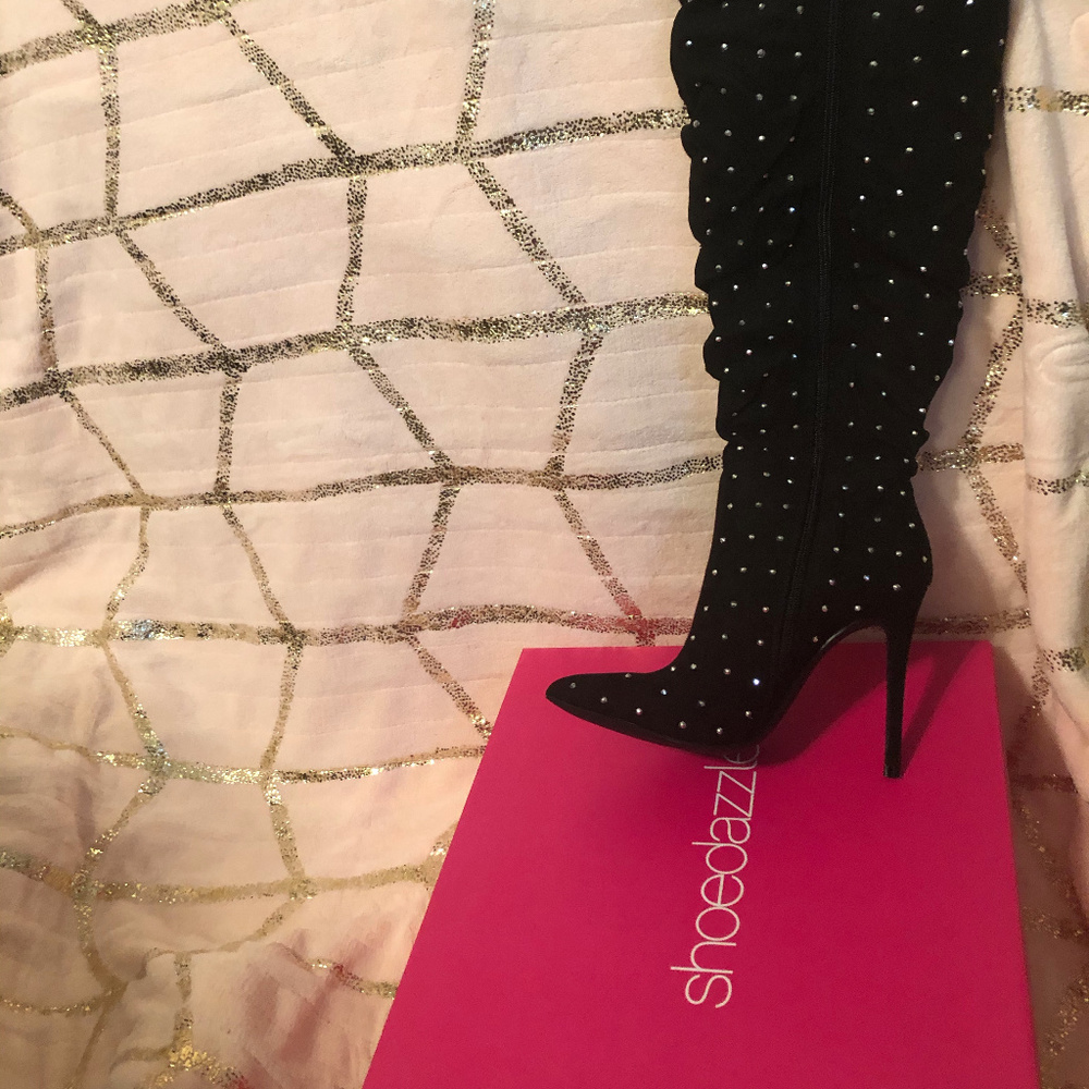 SHOE DAZZLE BLACK RHINESTONE SLOUCHY BOOT